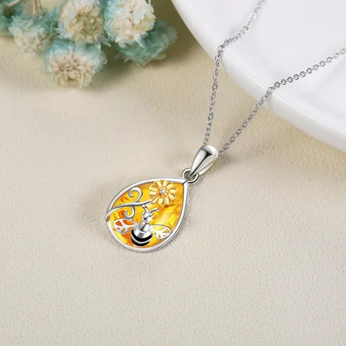 Vista 3 de ONEFINITY Collares de ámbar de plata de ley 925 con colgante de ámbar, regalo de joyería de ámbar para mujer