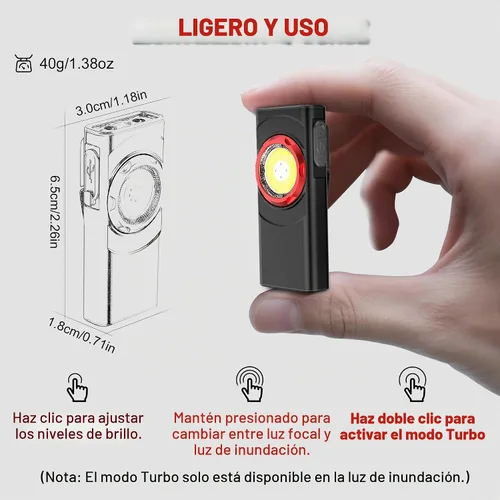 Vista 2 de Hopedone - Linterna plana de bolsillo EDC de 700 lúmenes, soportes magnéticos duales, 1 paquete