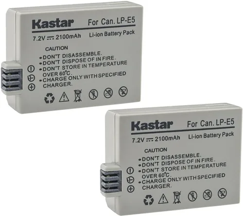 Vista 4 de Kastar Paquete de 1 batería LP-E5 de 7.2 V 2100 mAh de repuesto para batería Canon LP-E5 LPE5, cargador Canon LC-E5, LC-E5C, LC-E5E