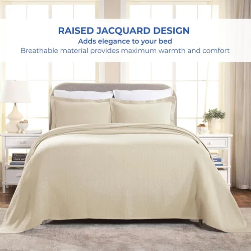 Vista 6 de Superior Juego de colcha de algodón con diseño de flor de lis, mantas cálidas, ropa de cama para todas las estaciones, decoración de dormitorio