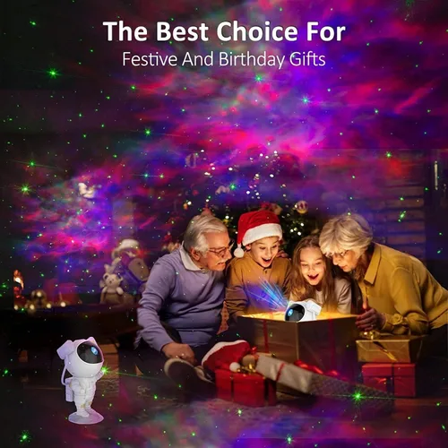 Vista 4 de Proyector de luz de astronauta, proyector de galaxia para dormitorio, proyector de estrellas con lámpara de luna, luz nocturna LED de nebulosa