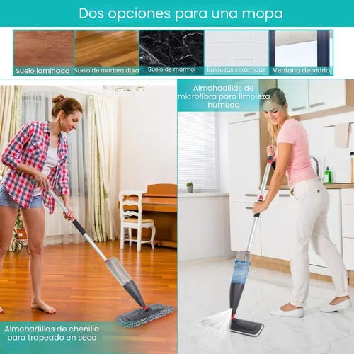 Vista 5 de Trapeador en aerosol para limpieza de suelos con 3 almohadillas lavables, mopa de microfibra húmeda y seca con botella recargable de 27.1 fl oz