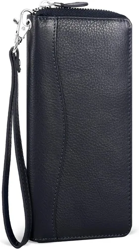 Vista 17 de Oak Leathers Cartera de cuero para mujer – Cartera Clutch RFID para mujer con 8 portadores de tarjetas de crédito, bolsillo para monedas, regalo