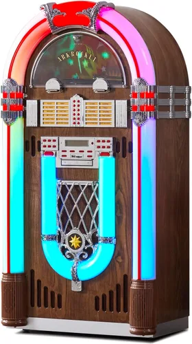 Vista 12 de Arkrocket Jukebox reproductor de discos de vinilo de tamaño completo Bluetooth USB SD Reproductor de CD Radio, tocadiscos retro clásico Jukebox