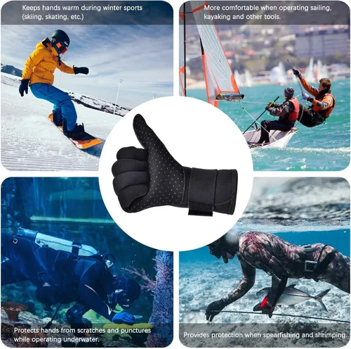 Vista 2 de Guantes de neopreno para buceo para hombres y mujeres, 0.197 in, cálidos con cinco dedos en agua fría, banda elástica para la muñeca antideslizante
