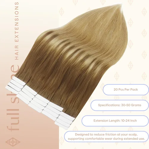 Vista 61 de Full Shine - Extensiones de cabello humano con cinta, mezcla de rubio hongo # 8 castaño ceniza resaltado 60 rubio ceniza