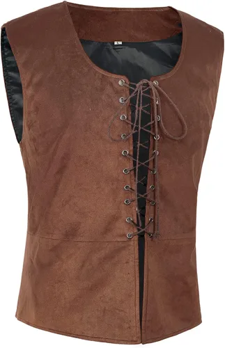 Vista 2 de Teyujosem Chaleco medieval de pirata para hombre, con cordones, steampunk renacentista