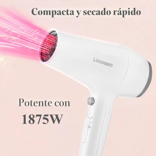 Vista 6 de Secador de pelo compacto 1875W con difusor y concentrador, color blanco Tamaño compacto con difusor para realzar rizos u ondas naturales.