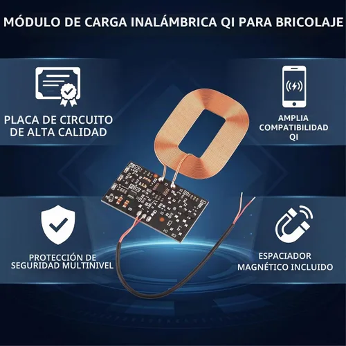 Vista 3 de Módulo receptor de carga inalámbrica, transmisor de bricolaje certificado Qi con protección de seguridad, compatible con todos los teléfonos Qi
