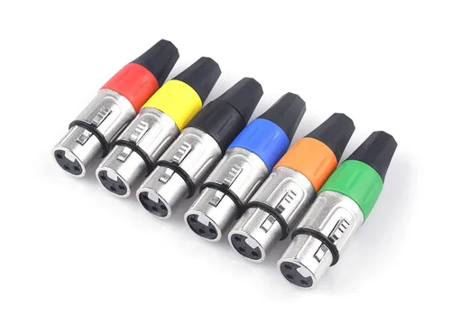 Vista 3 de Conectores XLR, extremos XLR de 3 pines de colores, micrófono de audio macho/hembra micrófono DMX enchufe enchufe, niquelado, contactos plateados