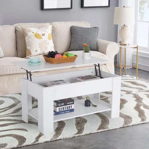 Vista 8 de Mesa de centro elevable, mesas modernas para sala de estar con compartimento oculto y estante de almacenamiento, mesas de centro de madera Negro
