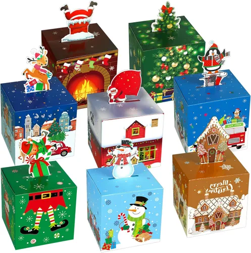 Vista 8 de Yeaqee 32 piezas cajas de regalo de Navidad 3D caja de dulces de Navidad bolsas de regalo de Navidad con forma de jengibre, muñeco de nieve