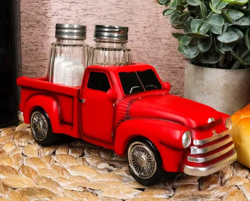 Vista 2 de Ebros - Figura clásica de camioneta roja a la antigua usanza, para cocteleras de cristal y salero, decoración de cocina, estatua (S&P Shakers)