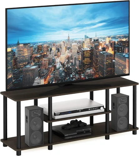 Vista 23 de Furinno Turn-N-Tube - Soporte para televisor de 3 niveles, 3D, sin herramientas, para televisores de hasta 50 pulgadas, con tubos cuadrados