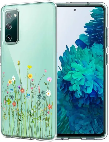 Vista 9 de Unov Funda para Galaxy S20 FE, transparente con diseño, ajuste delgado, buen agarre, funda de teléfono en relieve, cubierta protectora a prueba