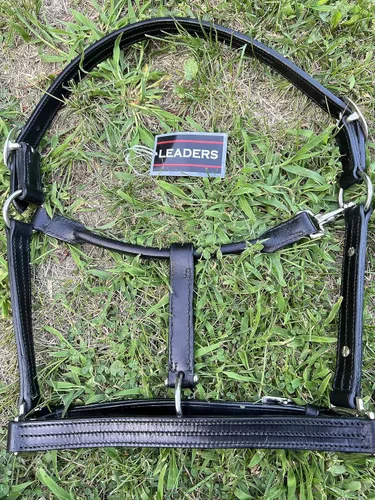Vista 6 de Leaders - Cabestro de cuero para caballos con placa de nombre grabada personalizada, cabestro para caballo, negro/plateado