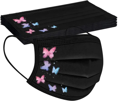 Vista 6 de JINF ATRISE - 50 cubrebocas desechables con estampado de mariposas para adultos a la moda reutilizable para exteriores ciclismo a prueba de polvo