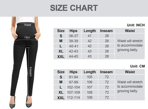 Vista 6 de fitglam Pantalones de maternidad para mujer, para el trabajo, pantalones de embarazo, pantalones de oficina sobre el vientre, pantalones elásticos