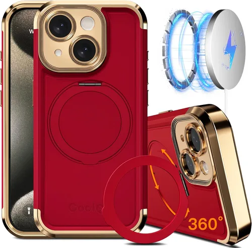 Vista 15 de COOLQO Funda para iPhone 13 de 6.1 pulgadas, soporte magnético de giro de 360° [compatible con Magsafe] [protección militar] chapado mate resistente