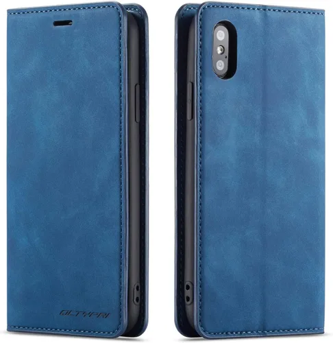 Vista 12 de QLTYPRI Funda tipo cartera para iPhone XR, 3 tarjeteros, color azul