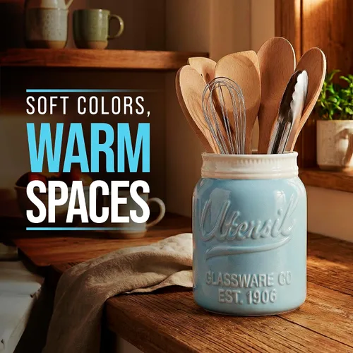 Vista 5 de Comfify Tarro de boca ancha para utensilios, organizador decorativo de utensilios de cocina, apto para lavavajillas, organizador de cocina azul