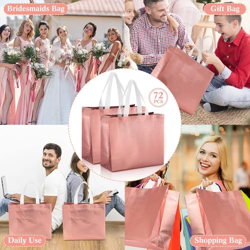 Vista 7 de Paquete de 72 bolsas de regalo reutilizables con asas, brillantes, reutilizables, bolsas de comestibles, bolsas de mano para boda, dama de honor