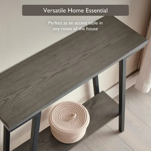 Vista 8 de Leick Home 214338 Empiria Mesa consola de madera con marco de metal para sala de estar, entrada, dormitorio, gris