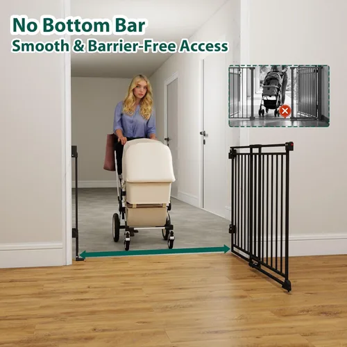 Vista 2 de Miumoon Puerta de bebé de 26.5-43 pulgadas sin barra inferior para escaleras, puerta de perro de cierre automático 2 en 1 para interiores con puerta