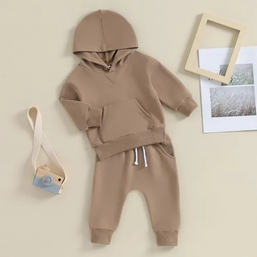 Vista 2 de Conjunto de 2 piezas de sudadera con capucha y pantalones deportivos para bebés y niños pequeños, ropa de otoño e invierno