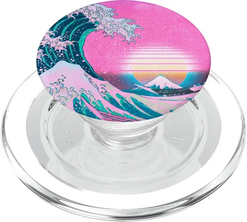 Vista 8 de Vaporwave Estética Gran Onda De Kanagawa Synthwave Sunset PopSockets PopGrip: Agarre intercambiable para teléfonos y tabletas