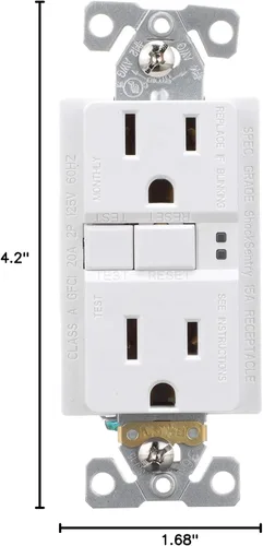Vista 7 de Eaton GFCI - Receptáculo dúplex de autocomprobación 15A -125V con placa de pared de tamaño estándar, color blanco