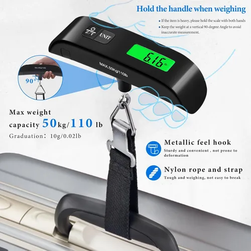 Vista 4 de Báscula de equipaje, báscula de equipaje de 110 libras con funciones de conmutación de 4 unidades y pantalla LED, báscula de equipaje digital
