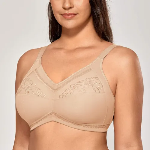 Vista 2 de DELIMIRA Bralette de algodón para mujer, con bolsillos para mastectomía, sin varillas, poscirugía, talla grande, para dormir