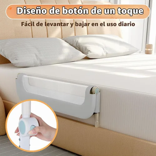 Vista 2 de omzer Riel de protección de cama para niños pequeños - Barandilla de seguridad para bebé de 32 pulgadas, plegable y con alturas ajustables