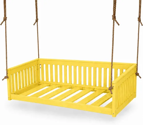 Vista 21 de Amish Twin Poly Lumber Wood Hanging Daybed, Antique Mahogany, USA Made Deep Seating Mission Collection HDPE Poly Lumber Twin Daybed with Rope