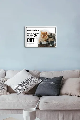 Vista 4 de Cartel de metal con diseño de gato lindo y divertido para mascotas y gatos, con texto en inglés "All Visitors Must Be Acord", póster A House is Not