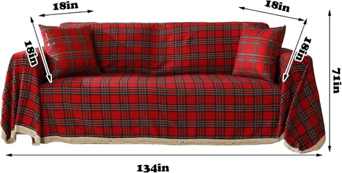 Vista 8 de Oudain Juego de fundas de sofá navideñas con 2 fundas de almohada de 71 x 134 pulgadas, fundas de sofá rojas a cuadros búfalos, funda de sofá de 3