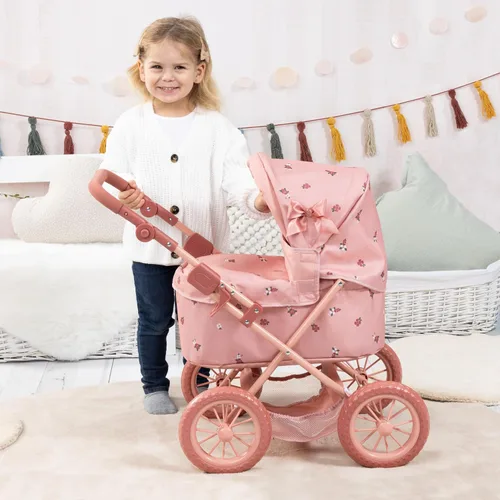 Vista 4 de Bayer Diseño: Cochecito de muñeca Trendy - Rosa y flores - Play Push Cochecito, bolso, mango ajustable, plegable, accesorio para el cuidado