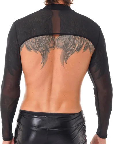 Vista 5 de YiZYiF Traje de malla para hombre, manga larga, media chaqueta, mangas huecas, bolero, motocicleta, punk