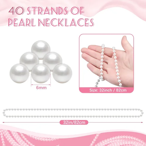 Vista 3 de WEOXPR Collares de perlas de imitación blancas a granel, collar de cuentas de Mardi Gras, collares de perlas de imitación de 32 pulgadas para mujer