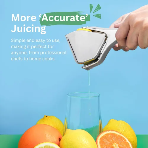 Vista 3 de Exprimidor de limón de acero inoxidable resistente Exprimidor de cítricos a mano para limones, limas y naranjas - ergonómico, a prueba de óxido