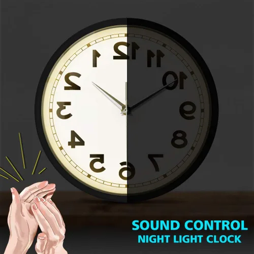 Vista 2 de Geek Alerts Números inusuales en sentido contrario a las agujas del reloj reloj hacia atrás con iluminación LED activada por sonido, reloj de pared