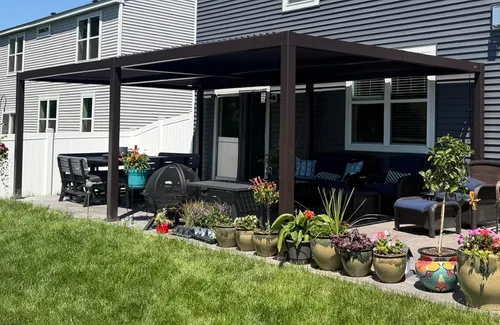 Vista 11 de PURPLE LEAF - Pérgola con listones de 10 x 12 pies para exterior, toldo ajustable moderno de aluminio para patio con techo retráctil para terraza