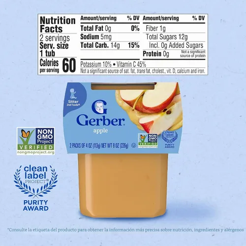 Vista 2 de Gerber 2nd Food - Alimento para bebé, puré de manzana, natural y sin OMG, tubos de 4 onzas, paquete de 2 (paquete de 8)
