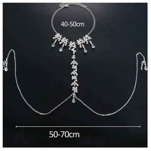 Vista 8 de Sujetador de diamantes de imitación, cadena de pezón, cadena de cristal en el pecho, lencería sexy, joyería de pezón, joyería de cuerpo rave