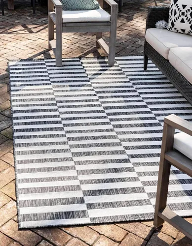 Vista 35 de Unique Loom Outdoor Striped Collection - Alfombra a rayas (4' 1" x 6' 1" Rectángulo, azul/marfil)