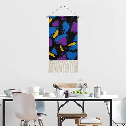 Vista 4 de 90s Graffiti Blue Purple Yellow Retro Poster Hanging Kit for Walls Arts Canvas Artwork Decor