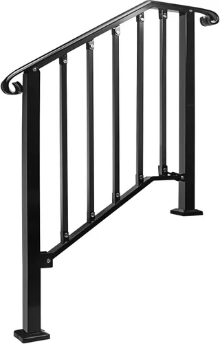 Vista 3 de Pasamanos ajustables para escalones al aire libre, pasamanos #2 para 2 o 3 escalones, pasamanos de hierro forjado mate, riel de escalera con kit