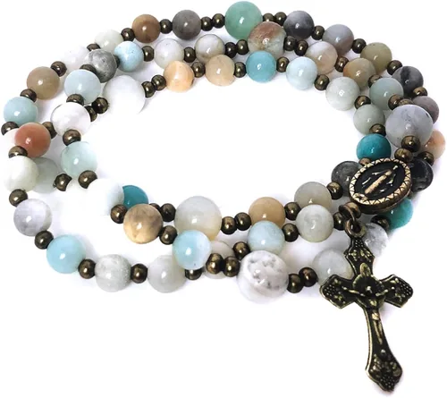 Vista 6 de Catholic Heirlooms Rosario y Rosario de Piedra Tiendaita Jesucristo - Pulsera Rosario y Medalla Milagrosa - Rosario Católico - Rosarios Católicos
