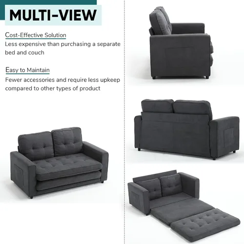Vista 6 de JOYBASE Sofá cama extraíble, moderno sofá cama convertible tapizado extraíble para sala de estar (gris oscuro, tela)